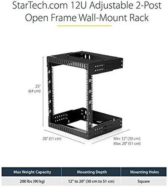 Alt view image 9 of 12 - StarTech.com RACK-18U-20-WALL-OA 18U 19" Wall Mount Network Rack - Adjustable Depth 12-20" 2 Post Open Frame Server Room Rack for AV/Data/ IT Communication/Computer Equipment/Switch w/Cage Nuts & Screws
