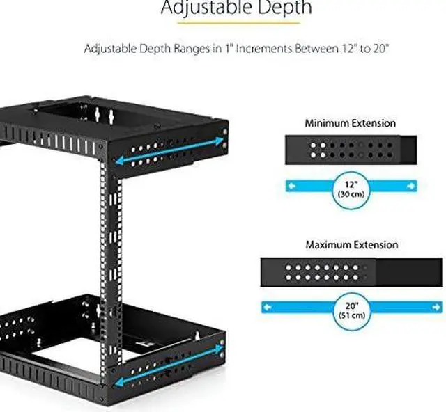 Alt view image 10 of 12 - StarTech.com RACK-18U-20-WALL-OA 18U 19" Wall Mount Network Rack - Adjustable Depth 12-20" 2 Post Open Frame Server Room Rack for AV/Data/ IT Communication/Computer Equipment/Switch w/Cage Nuts & Screws