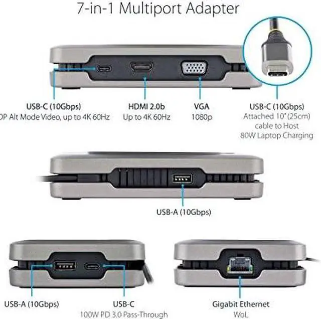 Alt view image 8 of 15 - StarTech USB-C Multiport Adapter Dual Monitor Docking Station DKM31C3HVCPD