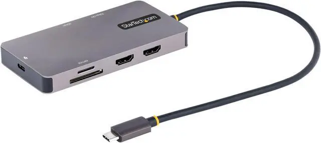 Alt view image 6 of 14 - StarTech USB C Multiport Adapter, Dual HDMI Video, 4K 60Hz, 2Pt 5Gbps USB-A Hub, 100W Power Delivery Pass-Through/GbE/SD/MicroSD, 12"/30cm Cable, Travel Dock, Laptop Docking Station