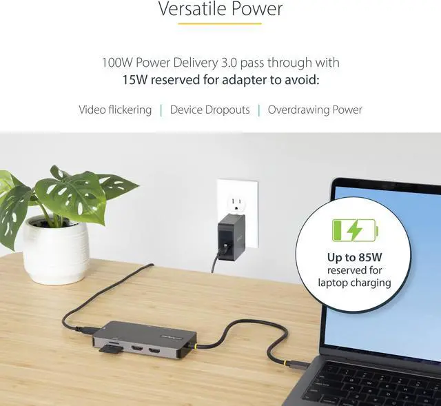 Alt view image 8 of 14 - StarTech USB C Multiport Adapter, Dual HDMI Video, 4K 60Hz, 2Pt 5Gbps USB-A Hub, 100W Power Delivery Pass-Through/GbE/SD/MicroSD, 12"/30cm Cable, Travel Dock, Laptop Docking Station