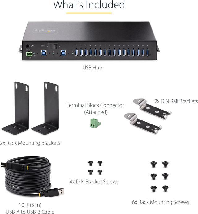 Alt view image 6 of 11 - StarTech 16-Port Industrial USB 3.0 Hub 5Gbps Mountable Terminal Block Power