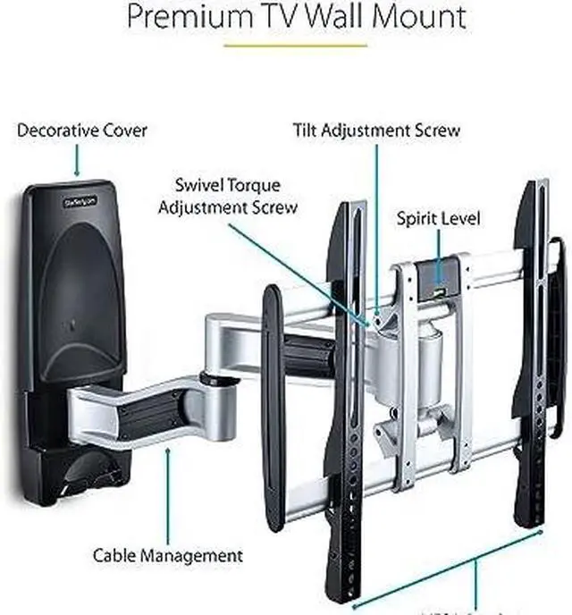 Alt view image 9 of 12 - StarTech Articulating TV Wall Mount, VESA Wall Mount, Supports 26 to 65 inch/99lb/Flat/Curved TVs, Retractable Low Profile Wall Mount TV Bracket, Adjustable Corner TV Wall Mount - TAA