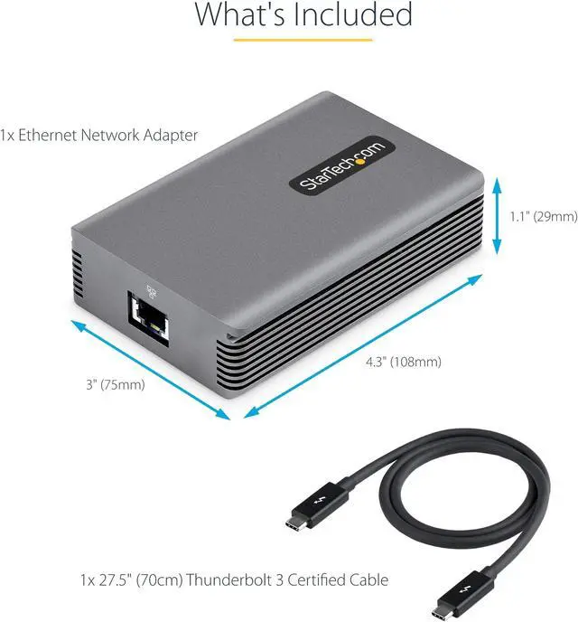 Alt view image 9 of 11 - StarTech.com Thunderbolt 3 to Ethernet Adapter, 10GbE, Multi-Gigabit Thunderbolt 3 to RJ45 Network Adapter, TB3/TB4 10GbE NIC
