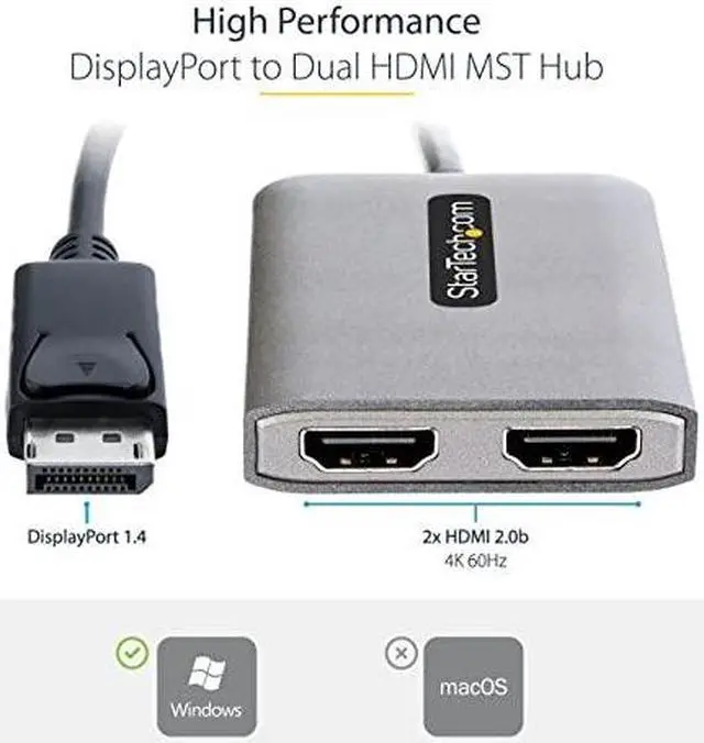 Alt view image 9 of 12 - StarTech 3-Port MST Hub DisplayPort to Triple 4K 60Hz MST14DP123HD