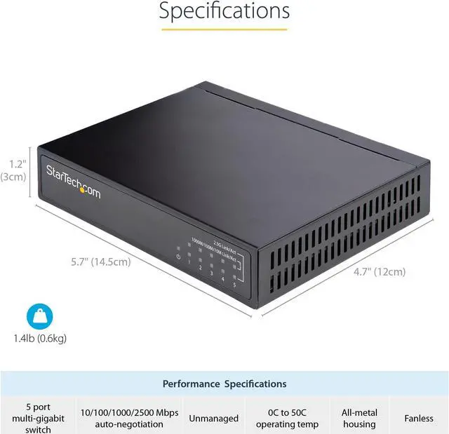 Alt view image 9 of 11 - StarTech.com Unmanaged 2.5G Switch, 5 Port 2.5GBASE-T Unmanaged Ethernet Switch, Din Rail | Wall Mount, Multi-Gigabit, Auto-MDIX, 9K Jumbo