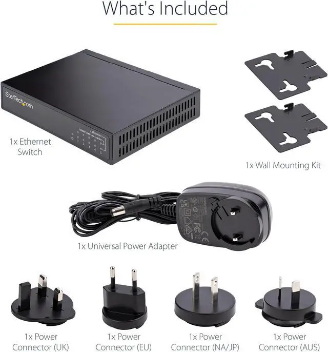 Alt view image 11 of 11 - StarTech.com Unmanaged 2.5G Switch, 5 Port 2.5GBASE-T Unmanaged Ethernet Switch, Din Rail | Wall Mount, Multi-Gigabit, Auto-MDIX, 9K Jumbo