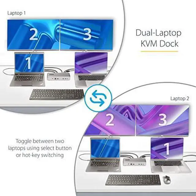 Alt view image 3 of 8 - StarTech Dual-Laptop USB-C KVM Docking Station 129NUSBCKVMDOCK