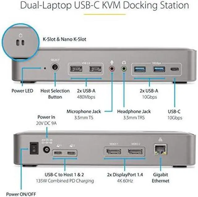 Alt view image 4 of 8 - StarTech Dual-Laptop USB-C KVM Docking Station 129NUSBCKVMDOCK