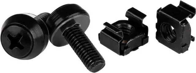 Alt view image 4 of 8 - StarTech CABSCREWM62B StarTech.com M6 x 12mm - Screws and Cage Nuts - 100 Pack, Black - M6 Mounting Screws & Cage Nuts for Server Rack & Cabinet - Rack Screw, Cage Nut - Square - Square - Steel -