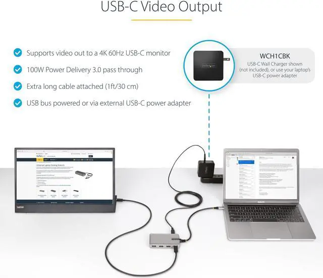 Alt view image 7 of 11 - StarTech 4-Port USB-C Hub with USB-C Video Output 100W PD HB31C3A1CDPPD3