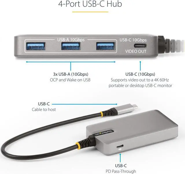 Alt view image 8 of 11 - StarTech 4-Port USB-C Hub with USB-C Video Output 100W PD HB31C3A1CDPPD3
