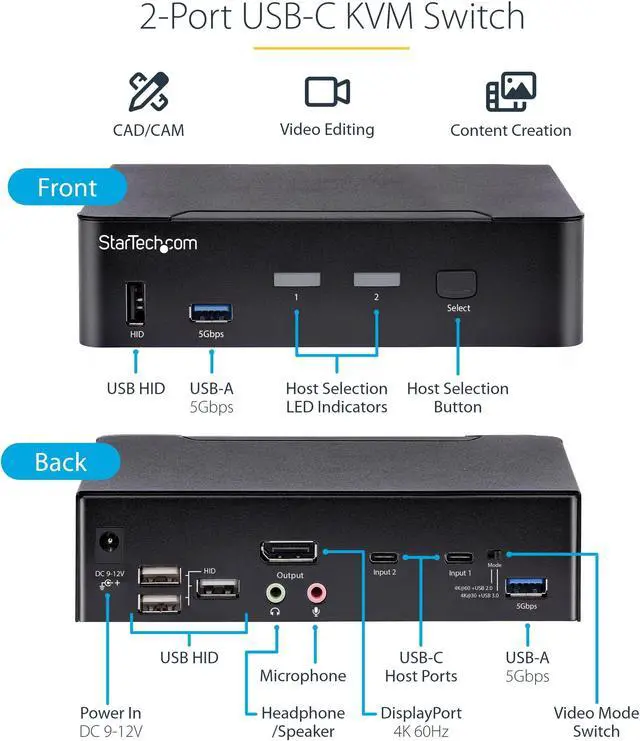 Alt view image 8 of 11 - StarTech USB C KVM Switch 2 Port DisplayPort SV231DPUCA