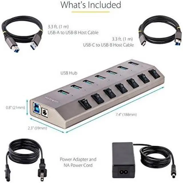 Alt view image 5 of 5 - StarTech 7-Port Self-Powered USB-C 3.0 5Gbs Expansion Hub 5G7AIBSUSBHUBNA