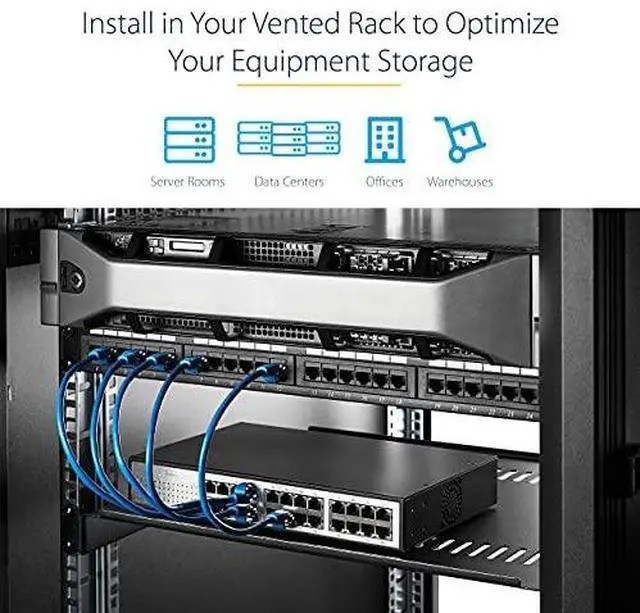 Alt view image 12 of 13 - StarTech.com SHELF-1U-20-FIXED-V 1U Server Rack Shelf - Universal Vented Rack Mount Cantilever Tray for 19" Network Equipment Rack & Cabinet - Durable Design - Weight Capacity 55lb/25kg - 20" Deep Shelf, Black