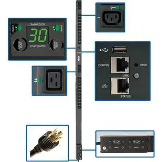 Alt view image 11 of 11 - Tripp Lite PDU Monitored 24 Outlets 208/240V 5.8kW L6-30P PDUNVR30HVLX