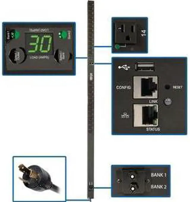 Alt view image 5 of 5 - Tripp Lite PDU Monitored Per Outlet 24 5-15/20R 30A 2.9kW LX 0U PDUNVR30LX