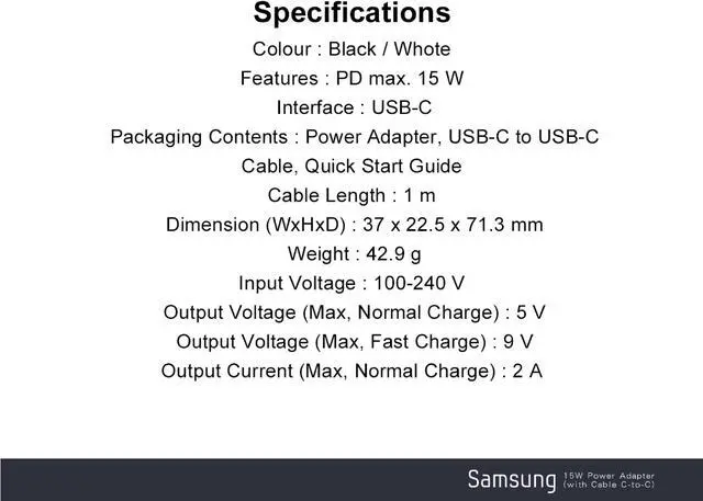 Alt view image 7 of 7 - Original Samsung Official 15W PD Power Adapter with Dual Type-C Cable (EP-T1510)