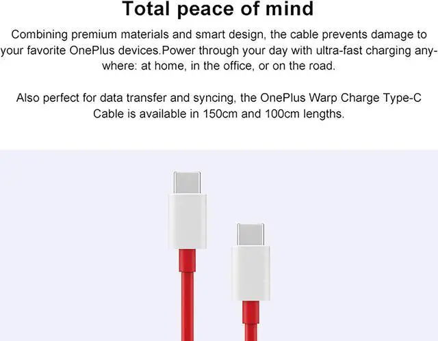 Alt view image 7 of 7 - Original OnePlus Official Warp Charge Type-C to Type-C Cable (100cm) - Red