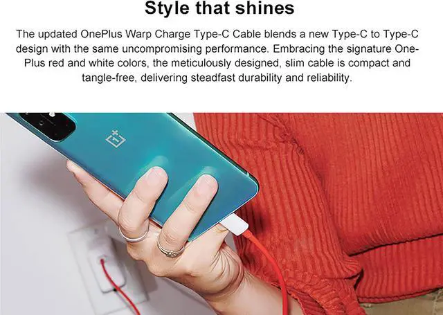 Alt view image 5 of 7 - Original OnePlus Official Warp Charge Type-C to Type-C Cable (100cm) - Red