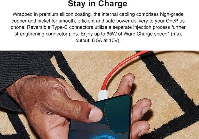 Alt view image 6 of 7 - Original OnePlus Official Warp Charge Type-C to Type-C Cable (100cm) - Red