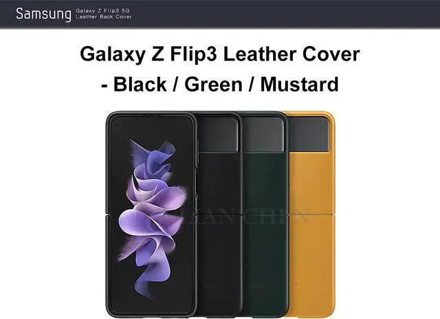 Alt view image 3 of 7 - Original Samsung Official Galaxy Z Flip3 5G Leather Cover Case (EF-VF711) - Mustard