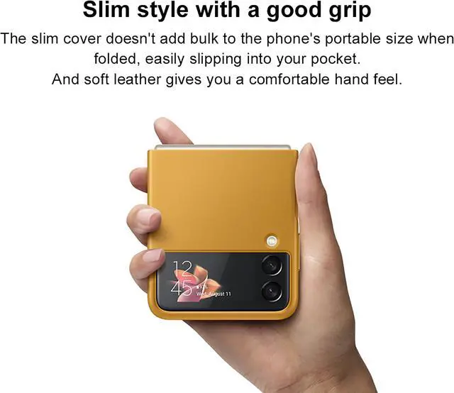 Alt view image 6 of 7 - Original Samsung Official Galaxy Z Flip3 5G Leather Cover Case (EF-VF711) - Mustard