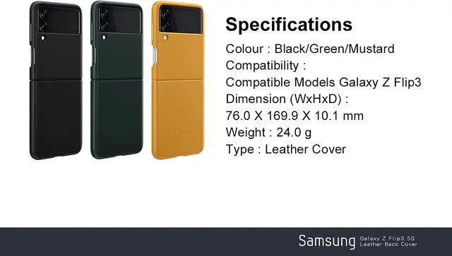 Alt view image 7 of 7 - Original Samsung Official Galaxy Z Flip3 5G Leather Cover Case (EF-VF711) - Mustard