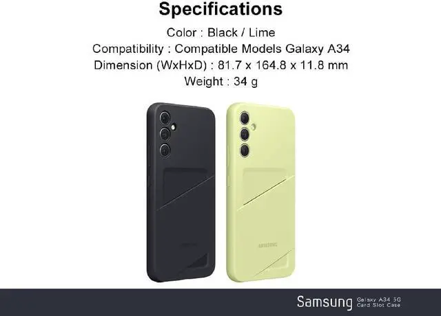 Alt view image 7 of 7 - Original Samsung Official Galaxy A34 5G Card Slot Case (EF-OA346) - Lime