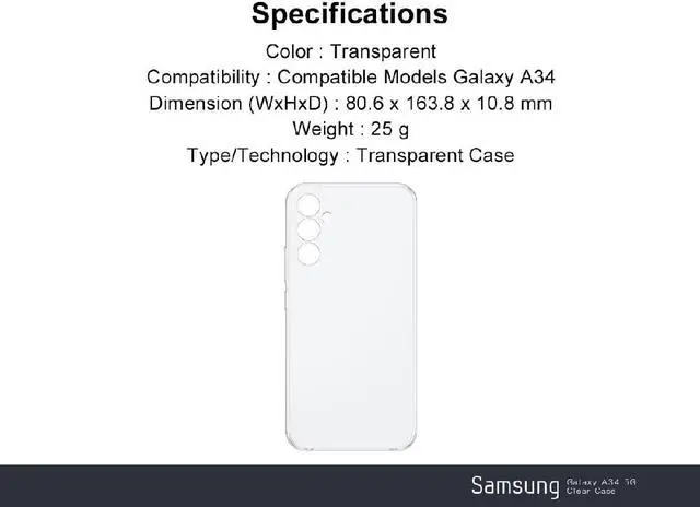 Alt view image 7 of 7 - Original Samsung Official Galaxy A34 5G Clear Case (EF-QA346)