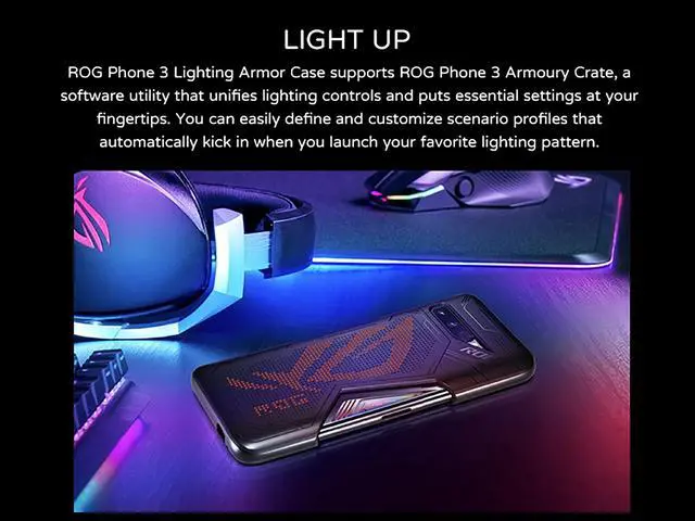 Alt view image 6 of 7 - Original ASUS Official ROG Phone 3 ZS661KS Lighting Armor Case