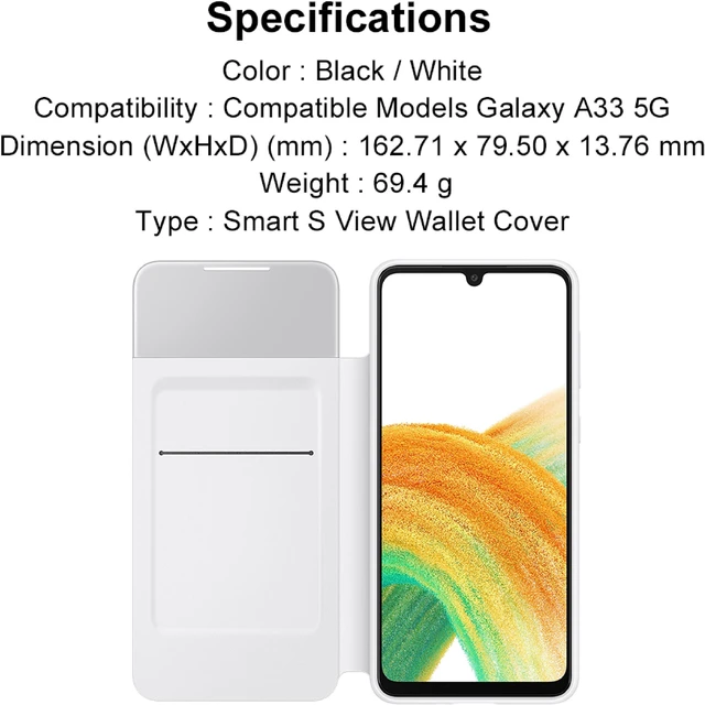 Alt view image 7 of 7 - Original Samsung Official Galaxy A33 5G Smart S View Wallet Cover (EF-EA336P) - White