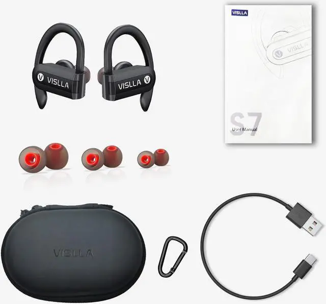 Alt view image 7 of 7 - VISLLA S7 Bluetooth Earphones,True Wireless Earbuds,11 hours Super long music time,Wireless Hifi Stereo Heavy Bass,Sweatproof,Low Latency,Zipper bag Charging case,Stable over-ear for Workout/Running