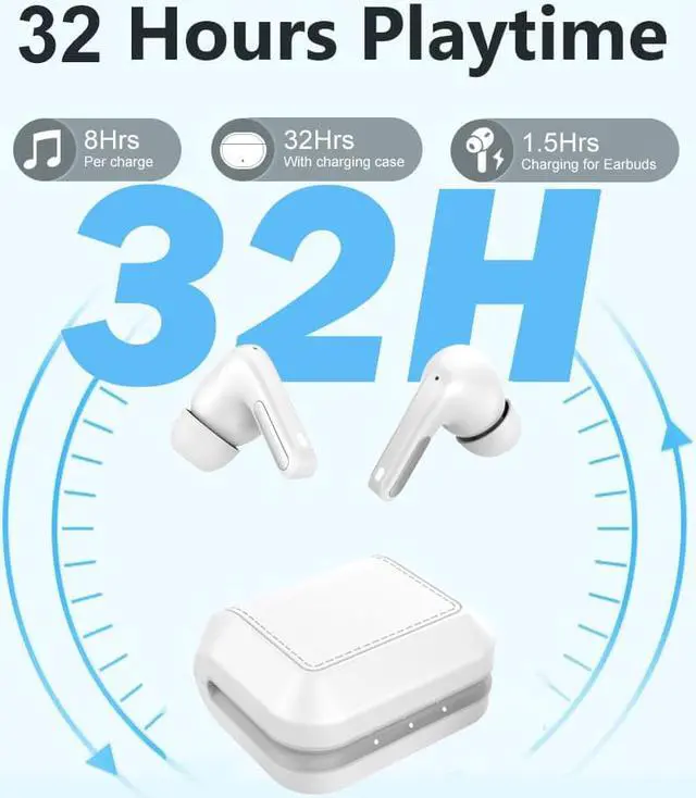 Alt view image 2 of 7 - VISLLA U1 White Bluetooth Headphones with Microphone TWS Deep Bass Headphones Hifi Stereo Wireless Headset HD calls Waterproof White