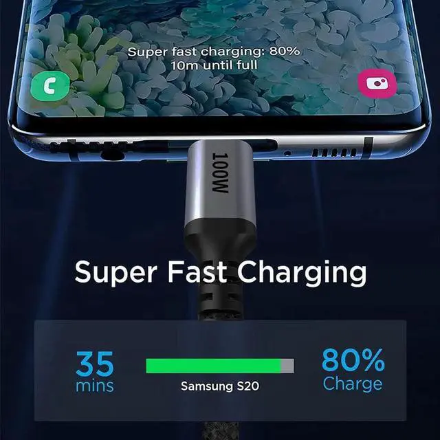Alt view image 2 of 7 - VISLLA 100W USB C to USB C Cable,3.3ft,PD QC 5A Super Fast Charging Cable  Type C Cord Compatible with MacBook Pro,iPad Pro 2020,2021, iPad Air 4, Galaxy S20 S21 S22 Note 20, Pixel, and More