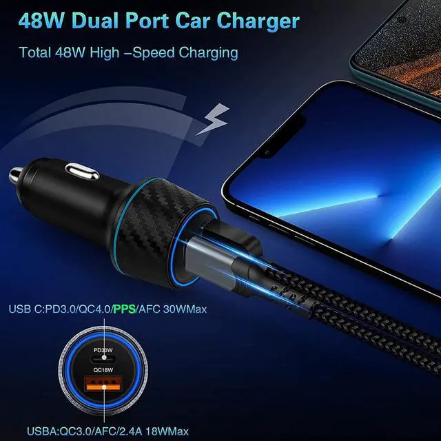 Alt view image 4 of 7 - Car Charger, VISLLA 48W Dual Port USB C Fast Adapter PD3.0&QC 4.0 Quick Charge 3.0 auto car accessories Compatible with iPhone 14 13 12 11 X Samsung Galaxy S22/S21/S20 Note 20 Pixel,Switch and more