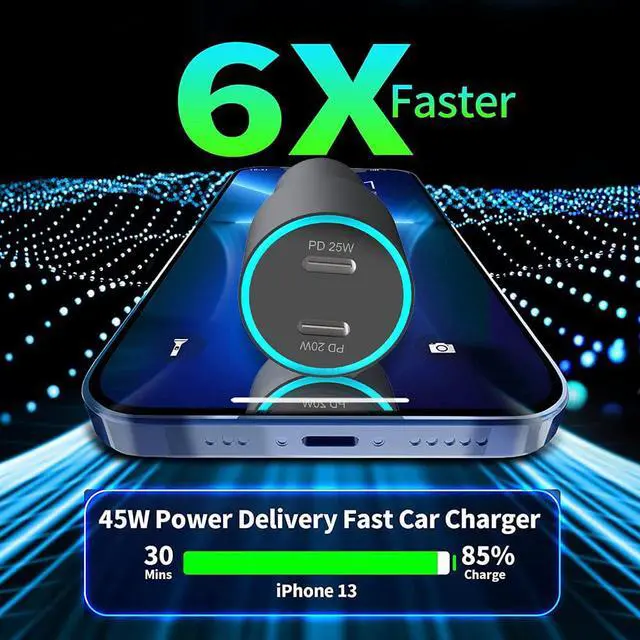 Alt view image 2 of 7 - VISLLA USB C Car Charger 45W Dual Port auto Fast USB Car Adapter PD3.0&QC 4.0 3.0 Aluminum Alloy Compatible with iPhone 14 13 12 11 X ,Samsung Galaxy S22/S21/S20 Note 20, Pixel,Switch and more