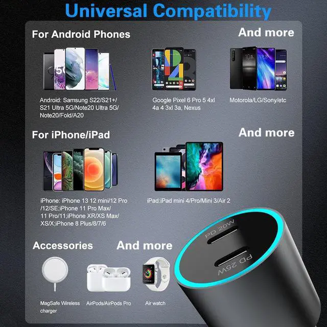 Alt view image 4 of 7 - VISLLA USB C Car Charger 45W Dual Port auto Fast USB Car Adapter PD3.0&QC 4.0 3.0 Aluminum Alloy Compatible with iPhone 14 13 12 11 X ,Samsung Galaxy S22/S21/S20 Note 20, Pixel,Switch and more