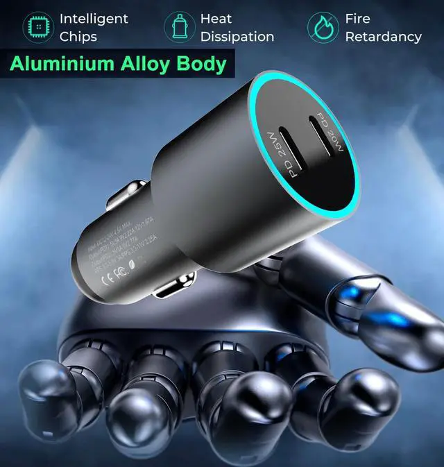 Alt view image 6 of 7 - VISLLA USB C Car Charger 45W Dual Port auto Fast USB Car Adapter PD3.0&QC 4.0 3.0 Aluminum Alloy Compatible with iPhone 14 13 12 11 X ,Samsung Galaxy S22/S21/S20 Note 20, Pixel,Switch and more