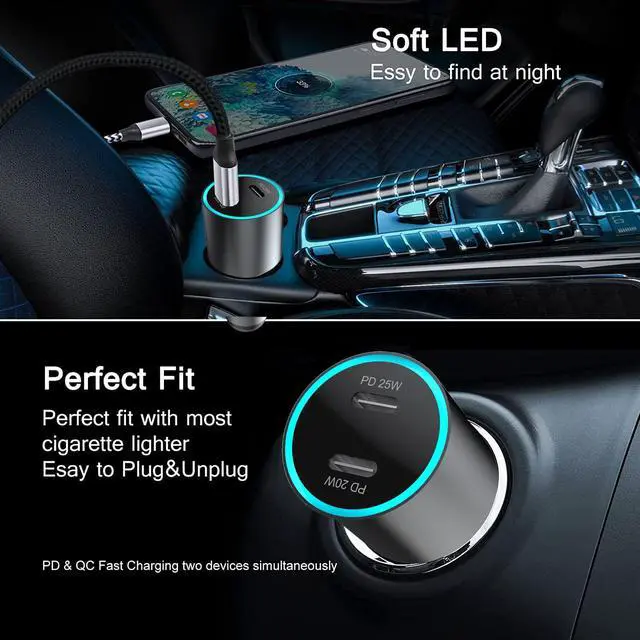 Alt view image 7 of 7 - VISLLA USB C Car Charger 45W Dual Port auto Fast USB Car Adapter PD3.0&QC 4.0 3.0 Aluminum Alloy Compatible with iPhone 14 13 12 11 X ,Samsung Galaxy S22/S21/S20 Note 20, Pixel,Switch and more
