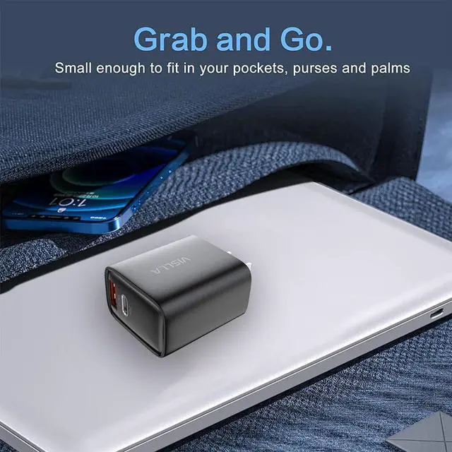 Alt view image 6 of 7 - VISLLA USB C Wall Charger 20W Dual Port PD Fast Charger Power Delivery Type C 2Port PD3.0 QC 3.0 Fast Charging Block  Adapter for iPhone 14/13/12/11 /X, iPad Pro, Samsung Galaxy Pixel and More 2 Pack