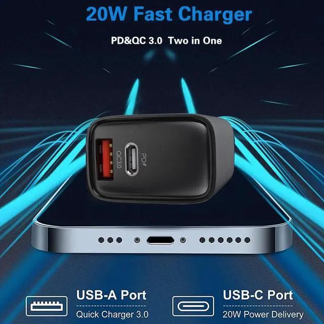 Alt view image 7 of 7 - VISLLA USB C Wall Charger 20W Dual Port PD Fast Charger Power Delivery Type C 2Port PD3.0 QC 3.0 Fast Charging Block  Adapter for iPhone 14/13/12/11 /X, iPad Pro, Samsung Galaxy Pixel and More 2 Pack