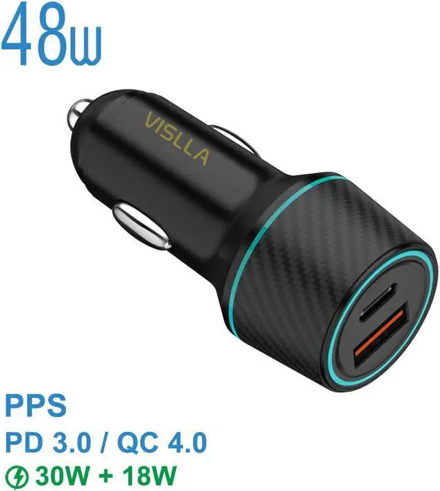 Main image of Car Charger, VISLLA 48W Dual Port USB C Fast Adapter PD3.0&QC 4.0 Quick Charge 3.0 auto car accessories Compatible with iPhone 14 13 12 11 X Samsung Galaxy S22/S21/S20 Note 20 Pixel,Switch and more