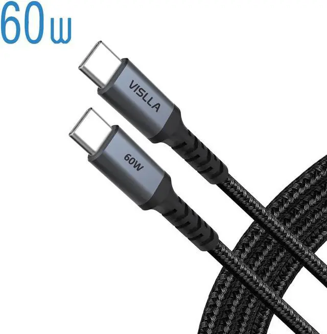Main image of VISLLA 60W QC PD 3.0 Type C Fast Charging Cable, 3A USB C to USB C Cable,Nylon Braided Phone Charger Cord for Samsung Galaxy S22/ S21/S20, iPad, iPad Pro, iPad Air, MacBook Pro, Pixel, LG, & and More