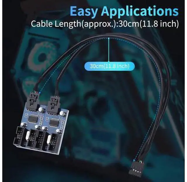 Alt view image 4 of 7 - DIXSG 4 in 1 Internal USB Splitter Cable, Electop 9 pin USB Header Male 1 to 4 Female Extension Connector Adapter, USB 2.0 HUB Connector Port Multiplier PWM Fan Splitter Cable (30cm/0.98ft)