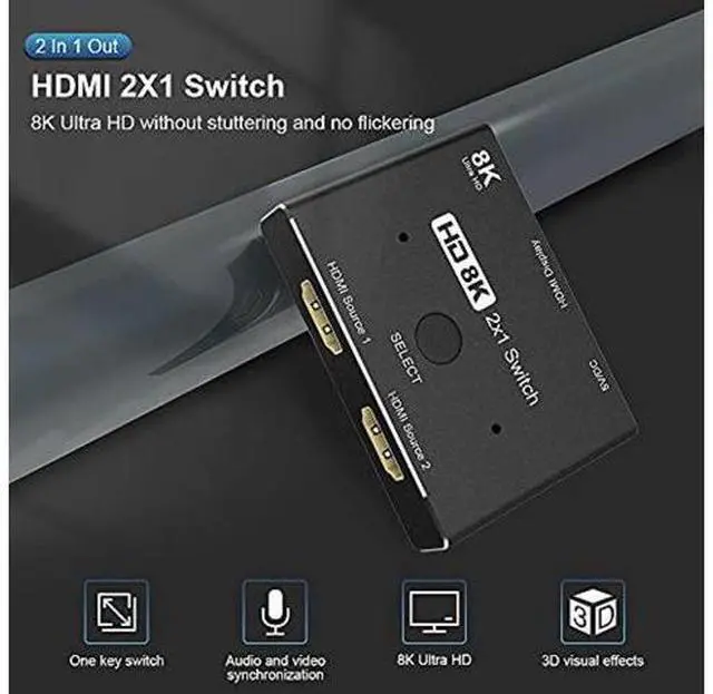 Alt view image 5 of 5 - DIXSG HDMI Ultra HD 8K 2.1 High Speed 48Gbps Directional Switch Only 2in 1out 8K@60Hz 4K@120Hz Converter Compatible with Xbox PS5 Projectors Monitors