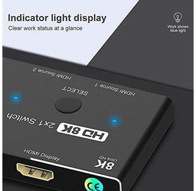 Alt view image 2 of 5 - DIXSG HDMI Ultra HD 8K 2.1 High Speed 48Gbps Directional Switch Only 2in 1out 8K@60Hz 4K@120Hz Converter Compatible with Xbox PS5 Projectors Monitors