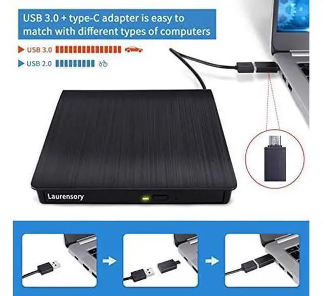Alt view image 2 of 5 - DIExternal DVD Drive USB 3.0 Type-C USB C Portable DVD Player for Laptop CD DVD +/-RW Disk Drive CD ROM Player Writer CD/DVD Burner Reader Compatible with Laptop Desktop Windows Linux OS Apple MacBook