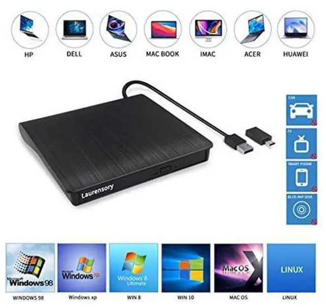 Alt view image 3 of 5 - DIExternal DVD Drive USB 3.0 Type-C USB C Portable DVD Player for Laptop CD DVD +/-RW Disk Drive CD ROM Player Writer CD/DVD Burner Reader Compatible with Laptop Desktop Windows Linux OS Apple MacBook