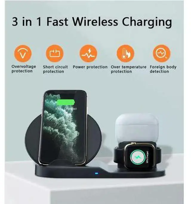 Alt view image 5 of 7 - DIXSG Wireless Charger,3 in 1 Wireless Charge Station for iPhone,Airpods,Apple Watch,Compatible with iPhone 13/13 Pro/11 Max/Xs/Xr/X/10/8 Plus Samsung Galaxy S20/Note 10/S10 Plus